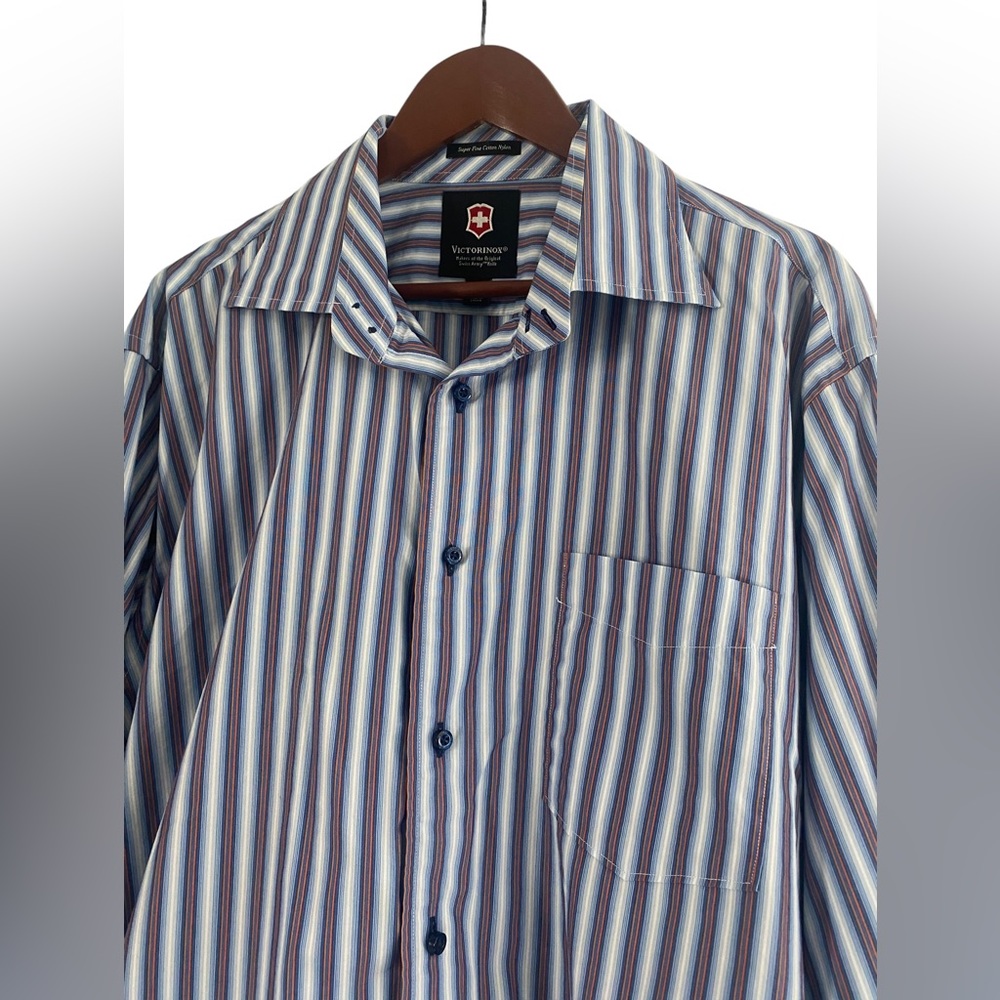 VICTORINOX Mens XL Striped Button Collared Dress Shirt- Swiss Army Knife